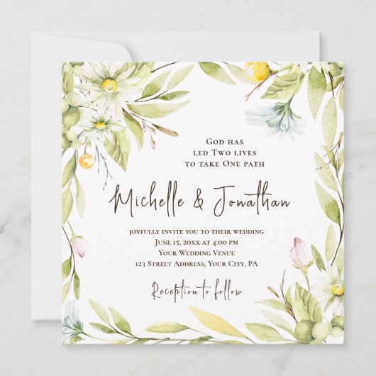 Summer Flowers Greenery Christelijk Wedding Kaart (Voorkant)