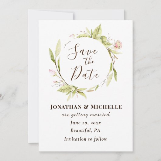 Summer Flowers Greenery Floral Lijst Wedding Save The Date (Voorkant)