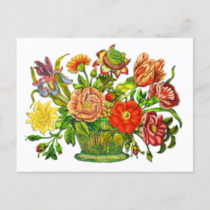 Summer Flowers in een mandje, kunst Briefkaart