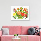 Summer Flowers in een mandje, kunst Canvas Afdruk (Insitu (Woonkamer))
