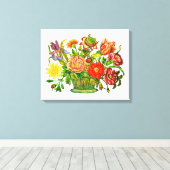 Summer Flowers in een mandje, kunst Canvas Afdruk (Insitu (Houten vloer))