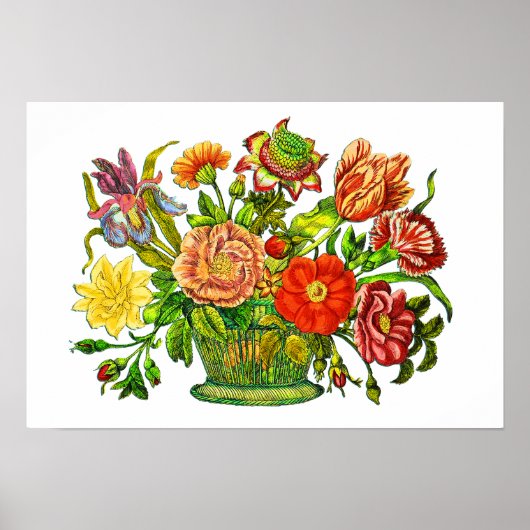 Summer Flowers in een mandje,  kunst Poster (Voorkant)