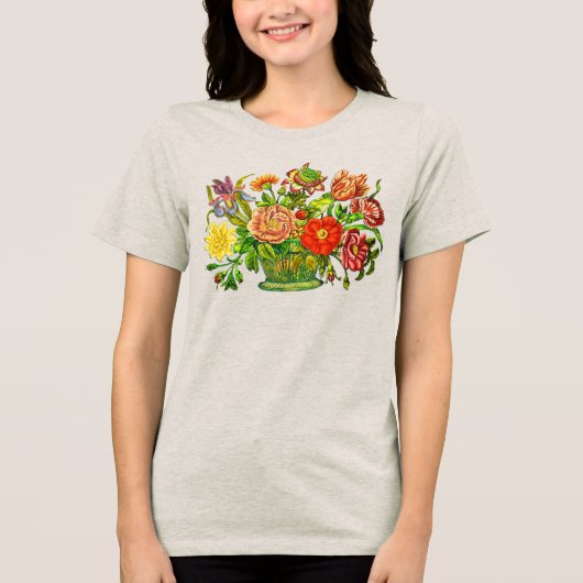 Summer Flowers in een mandje,  kunst Tri-Blend Shirt (Voorkant)
