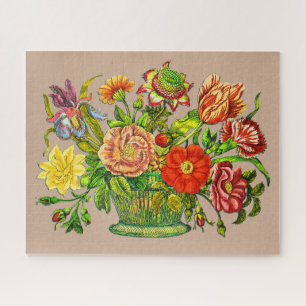 Summer Flowers in the Basket, Beige Background Legpuzzel
