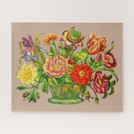 Summer Flowers in the Basket, Beige Background Legpuzzel (Horizontaal)