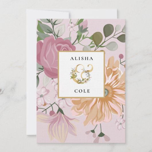 Summer Flowers on Pink Wedding Invitation Kaart (Voorkant)