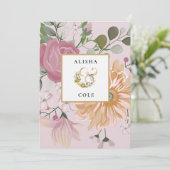 Summer Flowers on Pink Wedding Invitation Kaart (Staand voorkant)