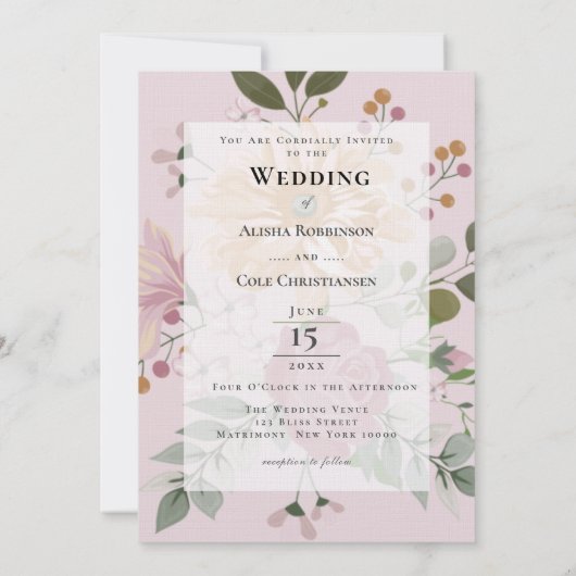 Summer Flowers on Pink Wedding Invitation Kaart (Achterkant)