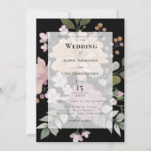 Summer Flowers op Black Wedding Kaart (Achterkant)