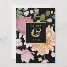 Summer Flowers op Black Wedding Kaart