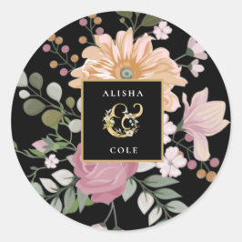 Summer Flowers op Black Wedding Ronde Sticker