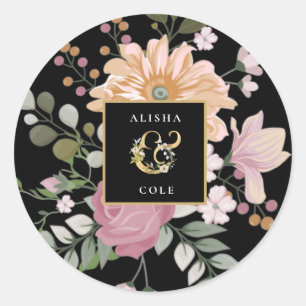 Summer Flowers op Black Wedding Ronde Sticker