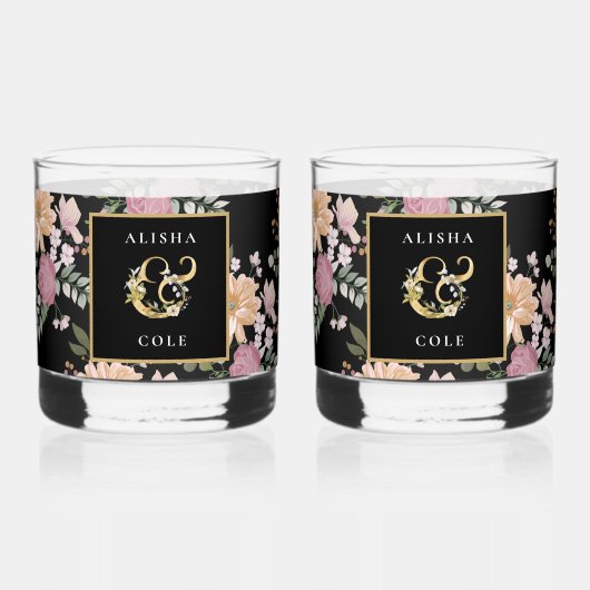 Summer Flowers op Black Wedding Whisky Glas (Voorkant)