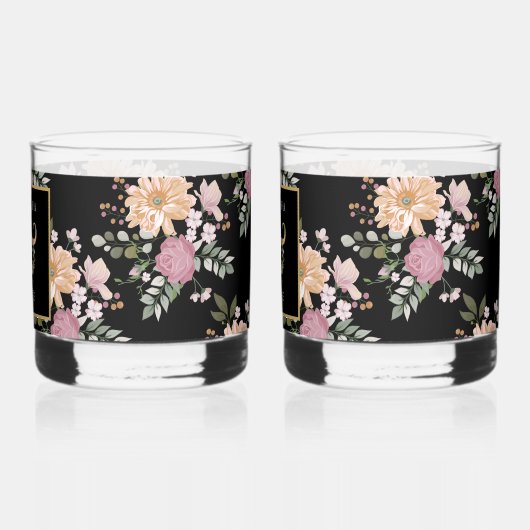 Summer Flowers op Black Wedding Whisky Glas (Links)