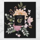 Summer Flowers op Black Wedding Wijn Etiket (Enkel label)