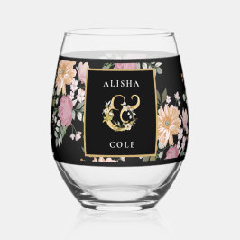 Summer Flowers op Black Wedding Wijnglas Zonder Voet