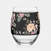 Summer Flowers op Black Wedding Wijnglas Zonder Voet (Achterkant)