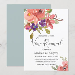 Summer Flowers Peach Vow Renewal Invite Kaart
