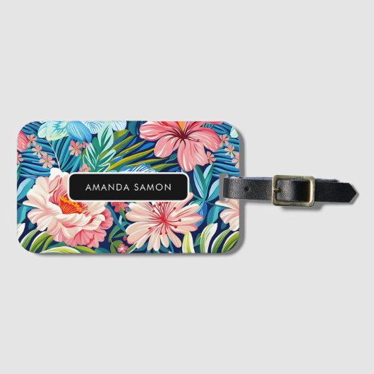 Summer Flowers Tropical Pretty Floral Pattern Bagagelabel (Voorkant (horizontaal))