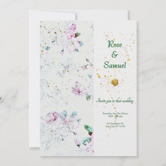Summer Flowers Watercolor Paper Textured Wedding I Kaart (Voorkant)