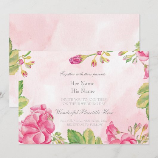 Summer Flowers Wedding Invitation Kaart (Voorkant / Achterkant)