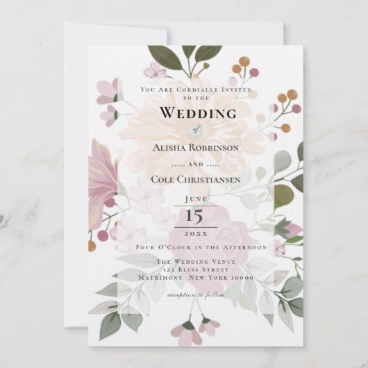 Summer Flowers Wedding Kaart (Achterkant)