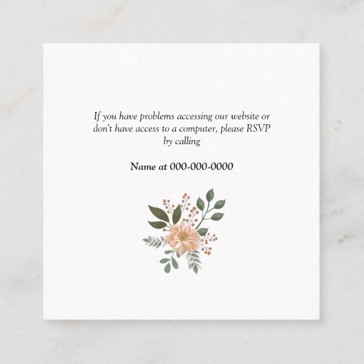 Summer Flowers Wedding Website RSVP Vierkante Visitekaartje (Achterkant)