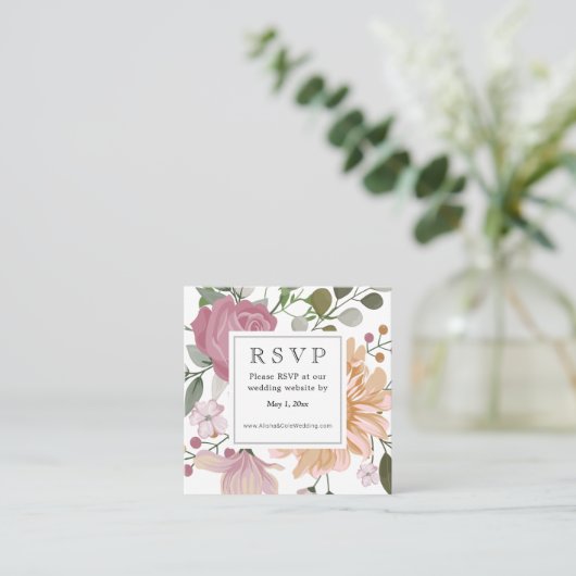 Summer Flowers Wedding Website RSVP Vierkante Visitekaartje (Staand voorkant)