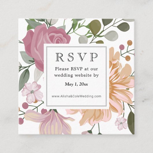 Summer Flowers Wedding Website RSVP Vierkante Visitekaartje (Voorkant)