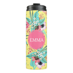 Summer Flowers Yellow Personalized Thermal Tumbler Thermosbeker
