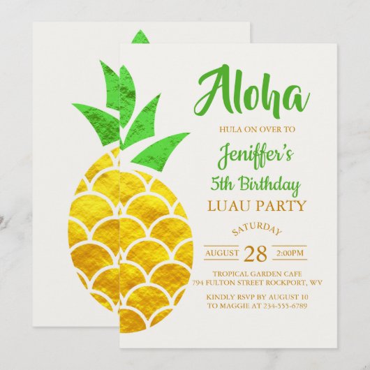 Summer Folie Gold Geometric Pineappel | Geboorteda Kaart (Voorkant / Achterkant)