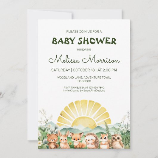 Summer Forest Dieren Baby shower Kaart (Voorkant)