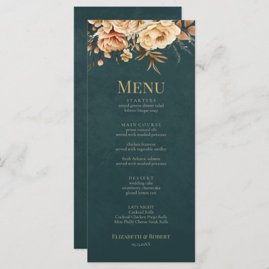 Summer Forest Witch Teal Wedding Menu (Voorkant / Achterkant)