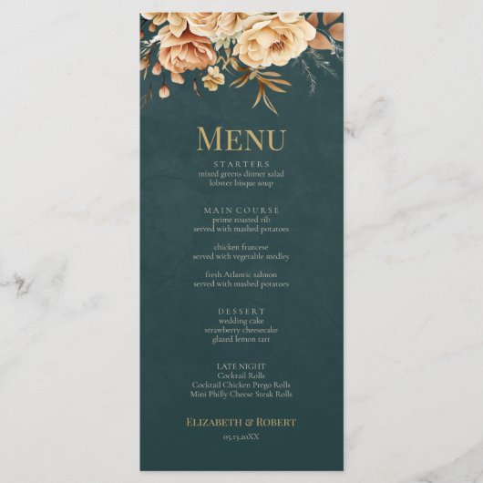 Summer Forest Witch Teal Wedding Menu (Voorkant)