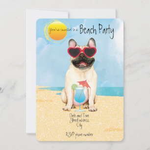 Summer French Bulldog Beach Party Invitation Feestdagenkaart
