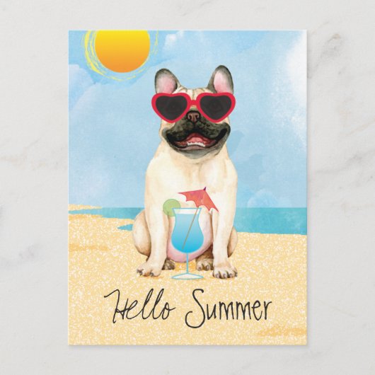 Summer French Bulldog Briefkaart (Voorkant)