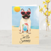 Summer French Bulldog Kaart (Gele Bloem)