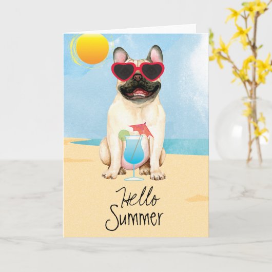 Summer French Bulldog Kaart (Gele Bloem)