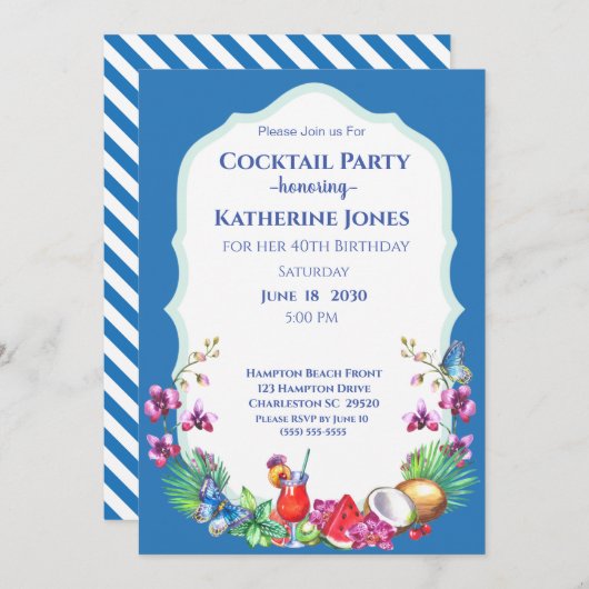 Summer Fruit Birthday Cocktail Kaart (Voorkant / Achterkant)