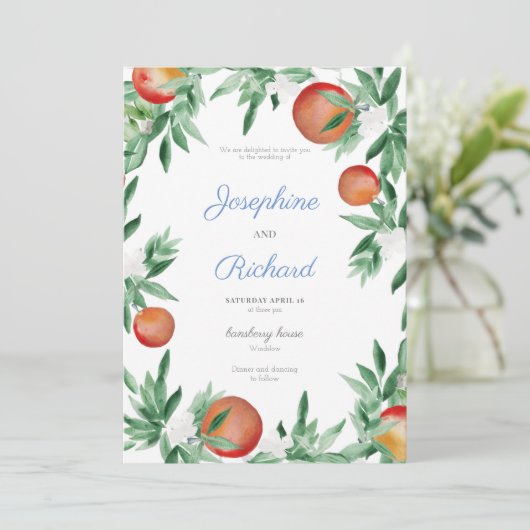 Summer Fruit border, huwelijksuitnodiging Kaart (Staand voorkant)