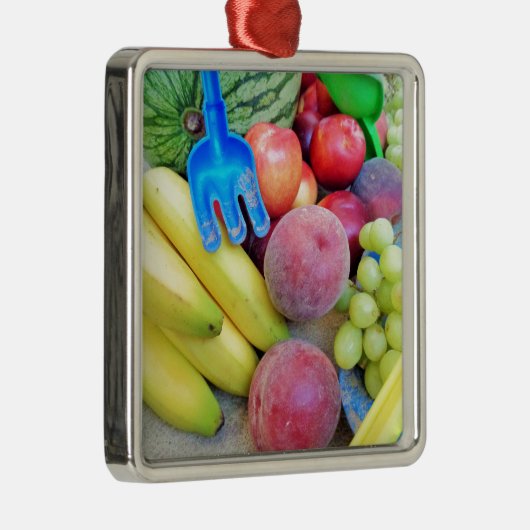 Summer Fruit, Food, Melon, Grappen, Perziken, Bana Metalen Ornament (Rechts)