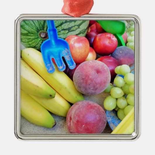 Summer Fruit, Food, Melon, Grappen, Perziken, Bana Metalen Ornament (Voorkant)