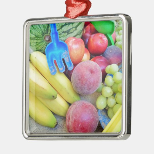 Summer Fruit, Food, Melon, Grappen, Perziken, Bana Metalen Ornament (Links)
