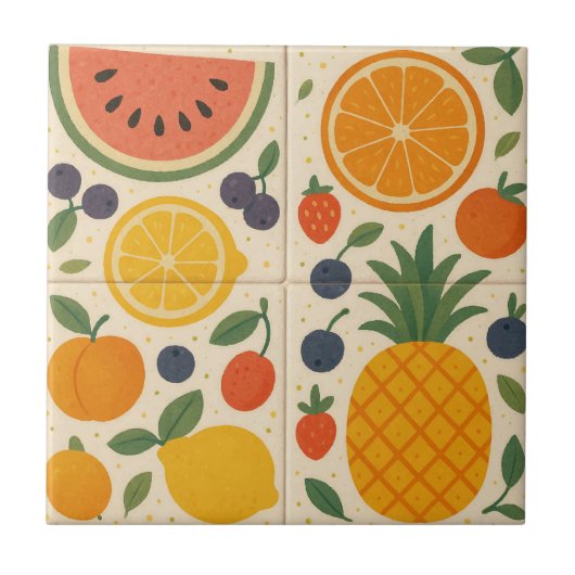 Summer Fruit Harmony – Waterverf Keramische Tegel Tegeltje (Voorkant)