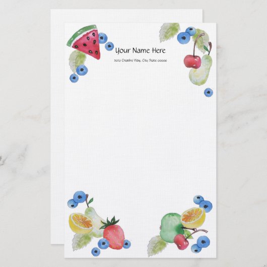 Summer Fruit Linen Stationery Briefpapier (Voorkant / Achterkant)