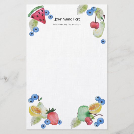 Summer Fruit Linen Stationery Briefpapier (Voorkant)