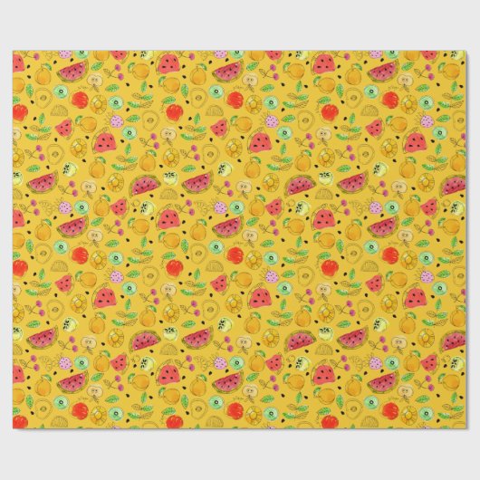 Summer Fruit Pattern | Heldergeel Cadeaupapier (Vlak)