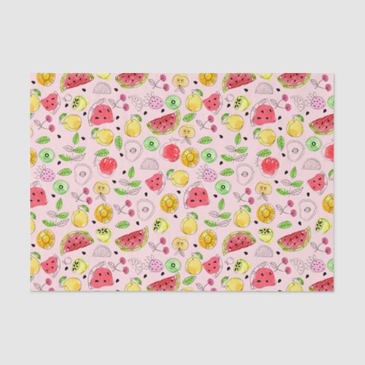 Summer Fruit Pattern | Lichtroze Tissuepapier (Voorkant)