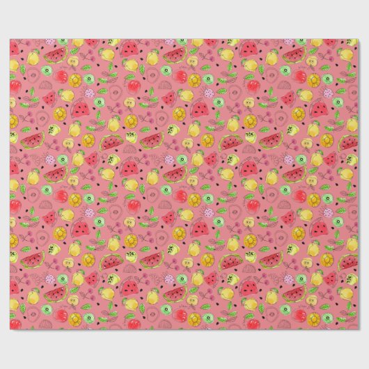 Summer Fruit Pattern | Roos Roze Cadeaupapier (Vlak)