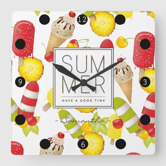 Summer Fruits and Ice-Cream Fun Vierkante Klok (Voorkant)